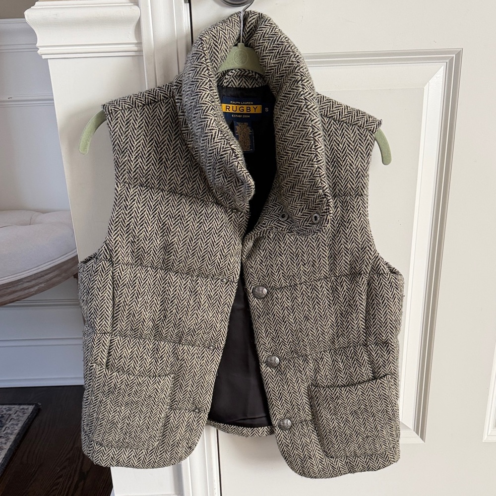 Rugby Ralph Lauren Herringbone Quilted Vest in Gray-Black